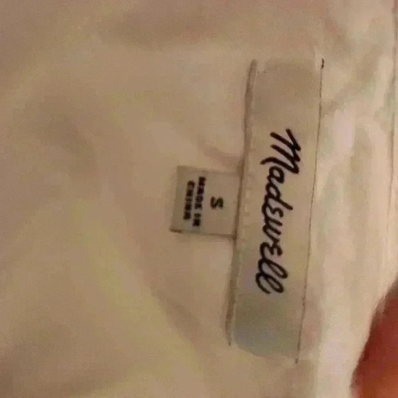 MADEWELL White Romantic Blouse Cream pleat picnic Short Sleeve quarter sleeve - Picture 6 of 11